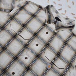 Carhartt Mens Loose Fit Plaid Short Sleeve Shirt Size XL Beige Brown Cotton Work